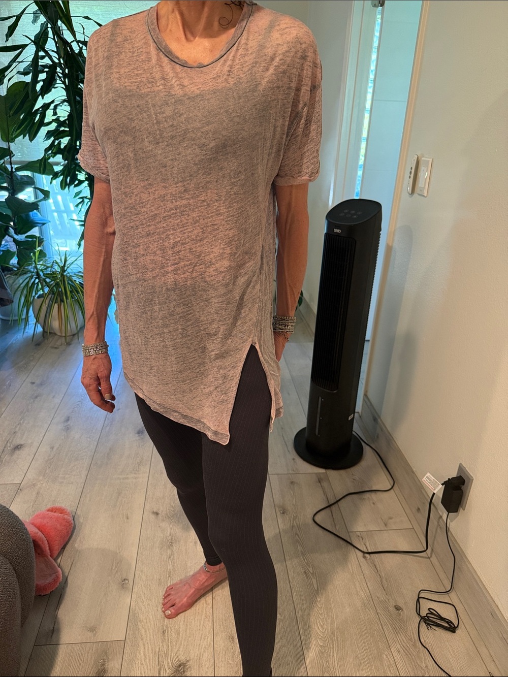 All Saints Sheer Short Sleeve Tunic in Dusty Pink